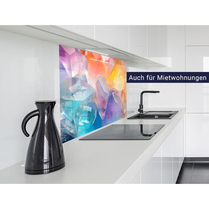 Фартух для плити timalo, настінна раковина, кухонний фартух зі скляним виглядом Акрилове скло 2 мм Скляний фартух, акрилові скляні кухонні панелі, захисна панель для фартуха Мармурове біле золото (60x52 см, 77 кольорових кристалів)