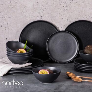 Набор посуды из керамогранита на 6 персон, 18 предметов, черный матовый Midnatt Nortea