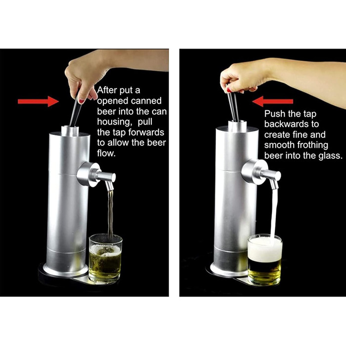 Міні-пивоварня для розливного пива з банок, піноутворювач для пива, компактний диспенсер для пива. Перетворіть кожну банку на справжнє розливне пиво Ідеальний подарунок чоловікові на день народження, День батька або для любителя пива. Сріблястий колір.