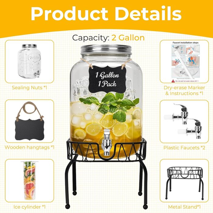 Стеклянные диспенсеры для напитков 7,6 л DHSBTLS