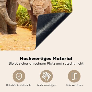 Фартух для плити, кухонний фартух, вініл, 78x52 см, декор для кухні, облицювання стіни, кришка для плити - сіро-чорна (слони - тварини, 78Д x 78Ш см)