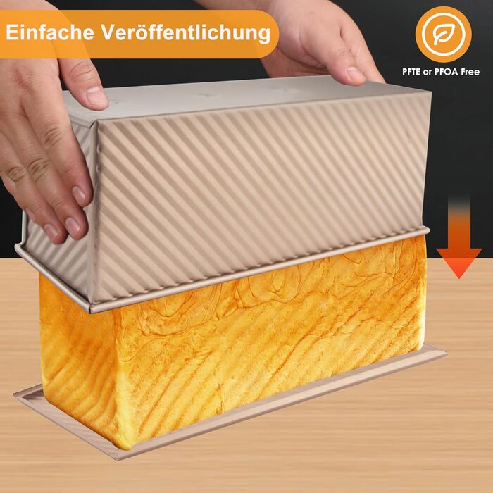 Форма для выпечки тостов 1000 г с крышкой, ‎33 x 13 x 12 см золотистая Hikaproligt