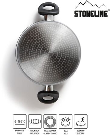Каструля STONELINE XXL з литого алюмінію, велика, з кришкою, 7 л, антипригарне покриття зі справжніми кам&39яними частинками, індукційний посуд для всіх типів варильних поверхонь, духовка, приготування їжі без жиру та олії, сірий (18 см)