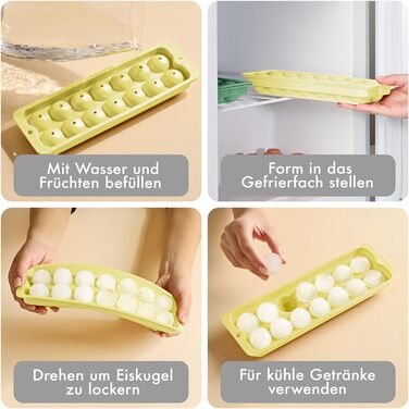 Силіконові формочки для льоду Blumtal, набір з 3 шт. - форма для льоду на 24 склянки з кришкою - силіконова форма для льоду без бісфенолу А - форма для льоду, безпечна для харчових продуктів - сіро-блакитна кубики L (сірий жовтий, сфера XL)