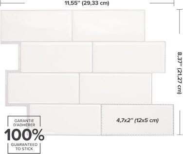 Наклейки для плитки, що самоклеяться - упаковка з 5 аркушів 29,36 см x 21,29 см - 3D самоклеючі ПВХ наклейки для плитки та фартуха для кухні, ванної кімнати та стін, кольорова та водонепроникна плитка (біла)