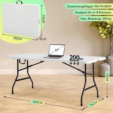 Розкладний стіл 180x74 см білий Velway