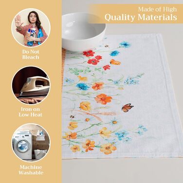 Бавовняні килимки для серветок, набір з 4 шт. , декоративні килимки для серветок, пасхальні килимки, що миються, для свят, вечерь, весни, літа (33 см x 48 см) (029 - Літній шепіт), 39Hermine 100