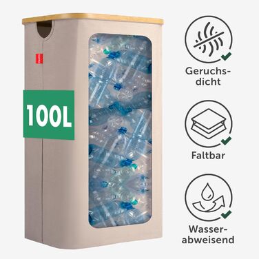 Контейнер для збору пляшок Blumtal Deposit 150 л з 2 відділеннями - Бамбуковий органайзер для пляшок - Збірник порожніх пляшок - Збірник пляшок - Контейнер для збору порожніх пляшок з отвором - Збірник пляшок (бежевий, Збірник пляшок - 100 л)