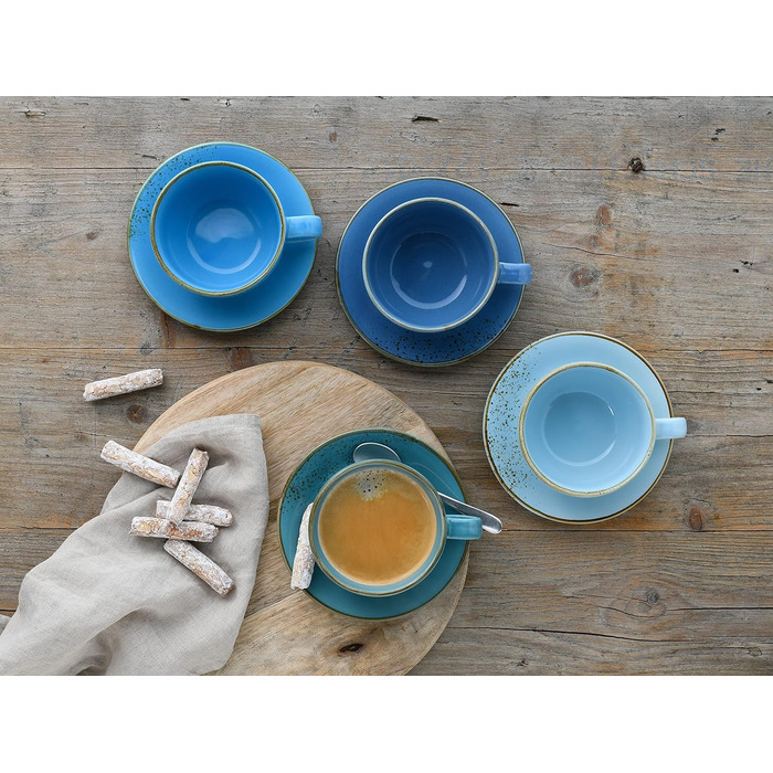 Набор чашек для капучино с блюдцами, 8 предметов, синий Aqua Nature Collection Creatable