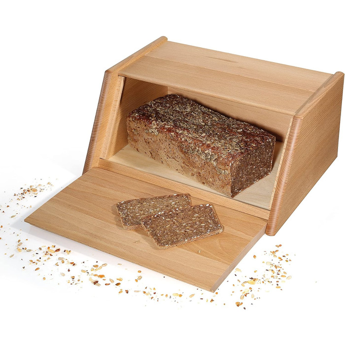 Хлібний контейнер Zassenhaus Montana, Хлібний кошик з відкидною кришкою, бук 40 x 30 x 18 см, 065046 коричневий