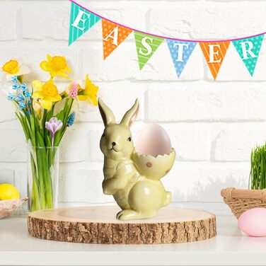 Набір із 2 порцелянових стаканчиків для яєць на Великдень, керамічні стаканчики для яєць у формі кролика, кумедні тарілки у формі пасхальних яєць у формі зайчика, можна мити в посудомийній машині, підставка для варених яєць, великодні подарунки (C жовтий)