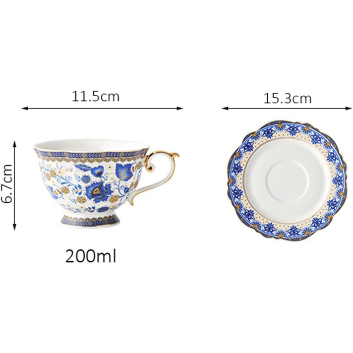 Набір чашок для чаювання з кістяного фарфору fanquare Blue Flower, вінтажна порцелянова кавова чашка з блюдцем, 200 мл