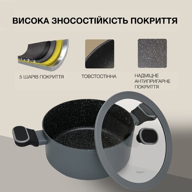 Кастрюля Fissman LAURA 20x10,5 см/3 л со стеклянной крышкой алюминий с антипригарным покрытием (14476)
