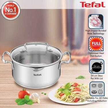 Кастрюля 5 л из нержавеющей стали со стеклянной крышкой 24 см Duetto+ Tefal
