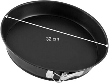 Коническая пружинная форма 32 см ЧЕРНЫЙ МЕТАЛЛИК, форма для выпечки с плоским дном, форма для выпечки с высококачественным антипригарным покрытием, (цвет черный), количество 1 шт. (комплект с пружинной формой Ø 30 см), 6530