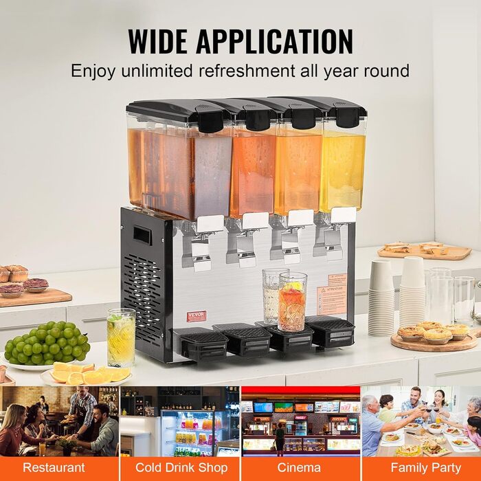 Профессиональный диспенсер для напитков с резервуарами 4 x 10 л 430 Вт VEVOR