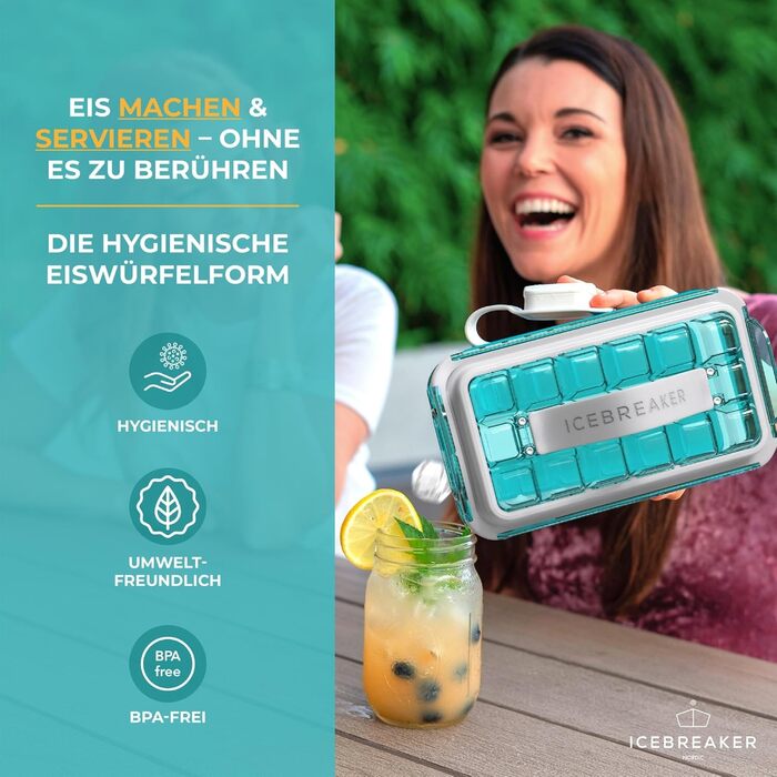 Лоток для льоду ICEBREAKER POP 2.0 - Готуйте та подавайте лід, не торкаючись його - Гігієнічний контейнер для льоду для морозильної камери - Силіконовий контейнер з кришкою - Льодогенератор на 18 кубиків льоду (2 шт. кольору Clear Water Blue (ексклюзив))