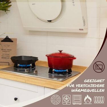 Чавунна форма для запікання Overmont Enamel - 26 см, придатна для використання в духовці, з кришкою та кулінарною книгою - для випікання, тушкування, запікання, білого кремового кольору (26 см-5,2 л, червоного кольору)