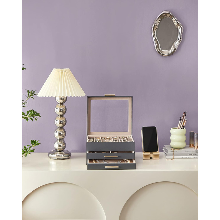 Шкатулка органайзер для ювелирных изделий 3-уровневая темно-серый SONGMICS