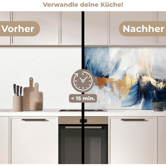 Кухонний фартух 60x80 см Самоклеючий настінний захисний екран для кухні Кухонний фартух Кухонні фасади Кухонні фартухи Кухонна стіна Вода - Пейзаж - (Золото - Синій, 60 x 80 см)