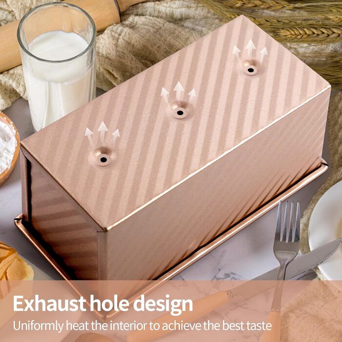 Набір з 2 прямокутних форм для випікання хліба 220 г та 1000 г з кришками, рожеве золото