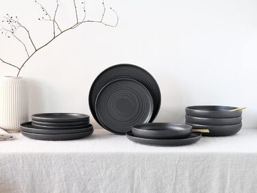 Набір посуду серії Uno з 16 предметів, комбінований сервіз з кераміки (Black Lava Stone, обідній сервіз з 12 предметів), 22978