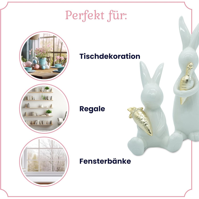 Набір декоративних елементів Heitmann керамічна пасхальна прикраса під порцеляну, для встановлення, біла, приблизно 12,5 x 10,5 x 8 см (кролики з морквою)