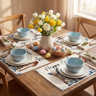Великодні серветки &quotЩасливого Великодня&quot з коричневим кроликом, набір з 4 шт. , 32x45 см, весняний різдвяний килимок, серветки, що миються, прикраса для кухні-вечірки (синій, 32 x 45 см)