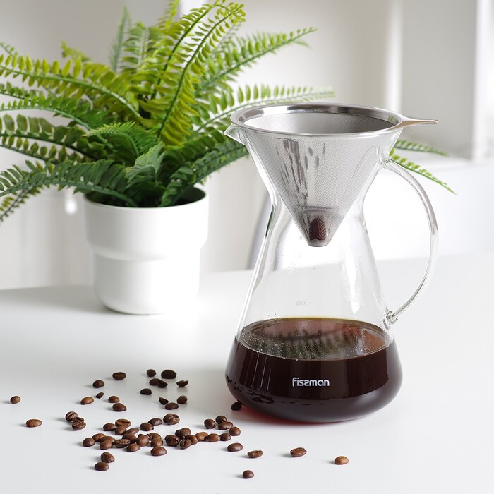 Кавник Fissman POUR OVER 900 мл. зі сталевим фільтром жаростійке скло (9083)