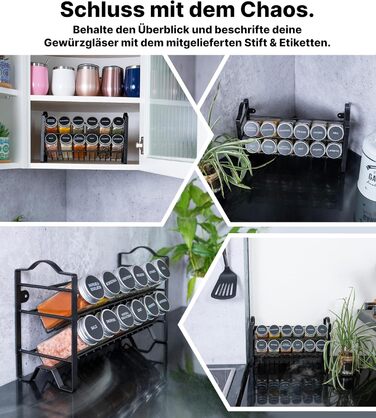 Підставка для спецій дворівнева з 12 баночками, чорна Deco haus