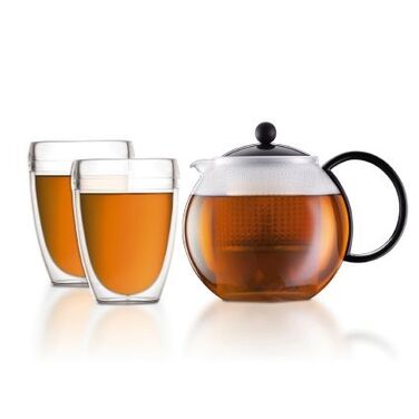 Заварочный чайник с прессом 1 л и стаканы 0,35 л, набор 3 предмета, Assam Bodum