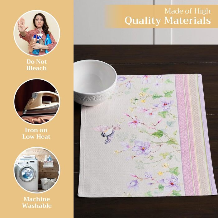 Бавовняні килимки для серветок, набір з 4 шт. , декоративні килимки для серветок, пасхальні килимки, що миються, для свят, вечерь, весни, літа (33 см x 48 см) (лавандовий), 39Hermine 100