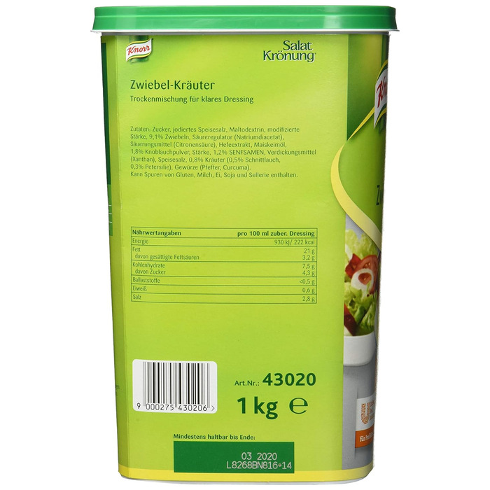 Заправка для салату Knorr Art (Легко готується, універсальна заправка для салату) 1 упаковка (1 x 1 кг) (Цибуля, 1 кг (1 упаковка))