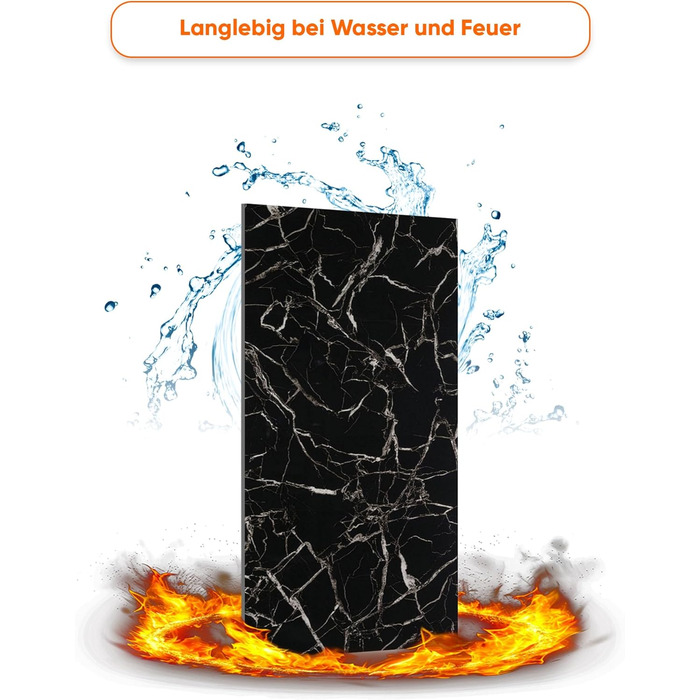 Стінові панелі IZODEKOR під мармур 60x120 см Панель для кухонного фартуха ПВХ-облицювання стін для кухні, ванної кімнати Бризкозахисний екран для кухні Водонепроникний та термостійкий (4 панелі 4 монтажних клею, чорно-білий)