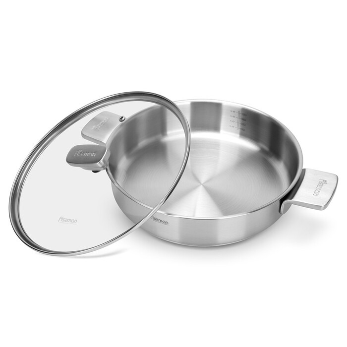 Сотейник Fissman PREMIUM ONE 26x6 см / 2,7 л зі скляною кришкою нержавіюча сталь (15093)