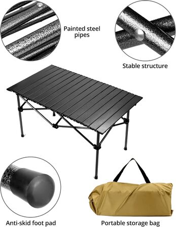 Складной стол для кемпинга 95 х 55 х 50 см черный QWORK