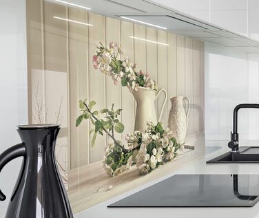 Кухонний фартух timalo зі скляним виглядом Акрилове скло 2 мм Бризкозахисна стіна для плити, скляний фартух, акрилова скляна настінна панель, захисна панель для фартуха Бетонно-блакитно-сірий (140x50 см, 212- Ваза для квітів)