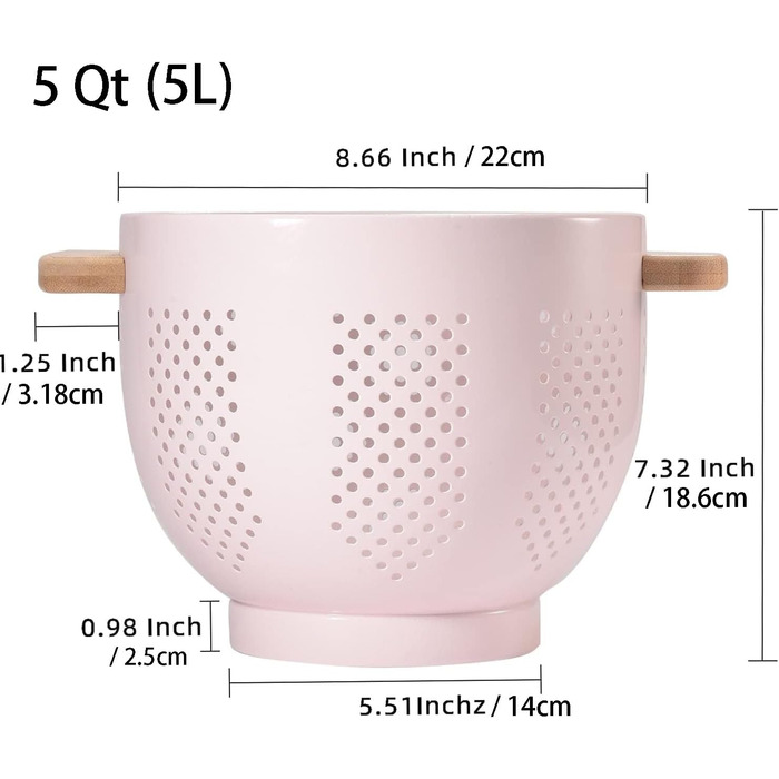 Металеве сито для пасти з дерев&39яною ручкою та стабільною основою, велике кухонне сито 22 см для пасти, овочів та фруктів, міцне кухонне сито (рожеве)