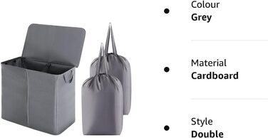 Кошик для білизни Lifewit з кришкою 2 відділення, збірник для білизни з 2 знімними мішками для білизни, складні кошики для білизни Кошики для білизни Коробка для білизни Тканинні кошики для білизни для ванної кімнати Спальня, (105 л, сірий)