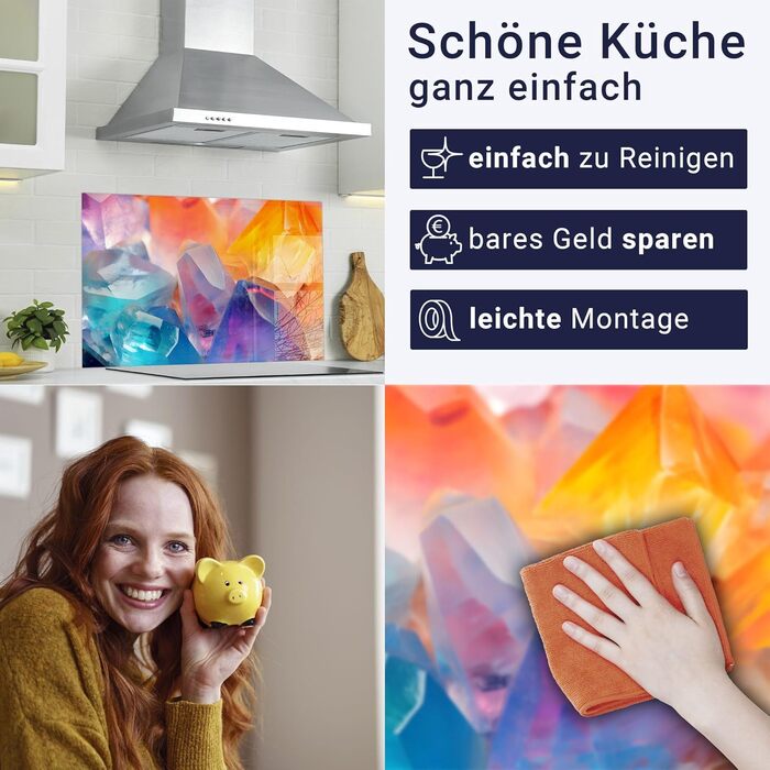 Фартух для плити timalo, настінна раковина, кухонний фартух зі скляним виглядом Акрилове скло 2 мм Скляний фартух, акрилові скляні кухонні панелі, захисна панель для фартуха Мармурове біле золото (60x52 см, 77 кольорових кристалів)