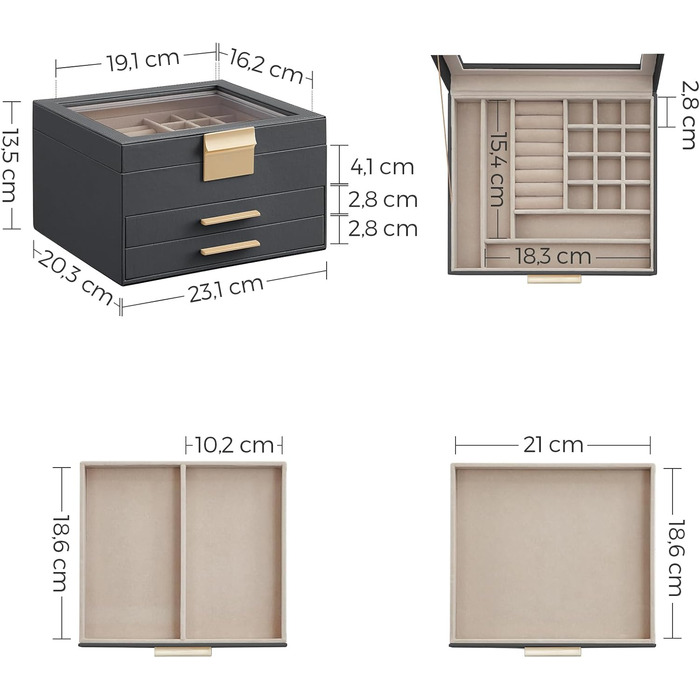 Шкатулка органайзер для ювелирных изделий 3-уровневая темно-серый SONGMICS