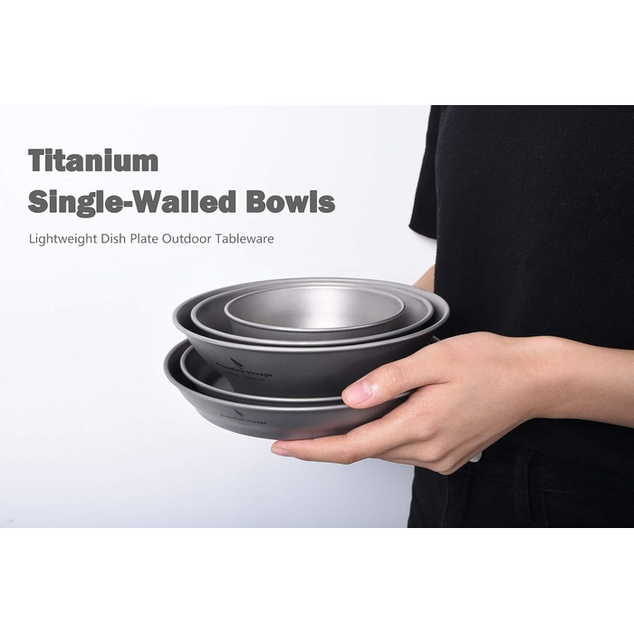 Безмежна подорож Титанова пластина Тарілка Посуд для кемпінгу на відкритому повітрі Зовнішня миска Титановий посуд і посуд Вимірювальний набір для кемпінгового рюкзака (Ti15164B-U)