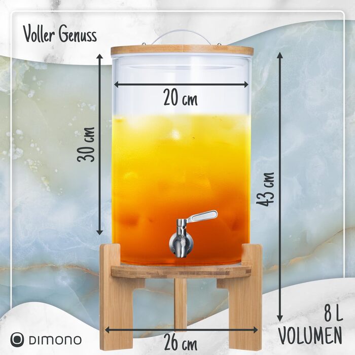 Диспенсер для напоїв зі сталевим краном з бамбуковою підставкою 8 л Dimono