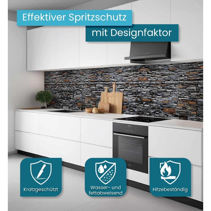 Самоклеючий кухонний фартух - матовий, преміальна бризкозахисна плівка 0,4 мм як доступна альтернатива склу, легке встановлення та очищення - висота 60 см - Дизайн Світло-сірий мармур 180 x 60 см (Сірий камінь, Ш 80 см x В 60 см, преміум армований 0,4 мм)