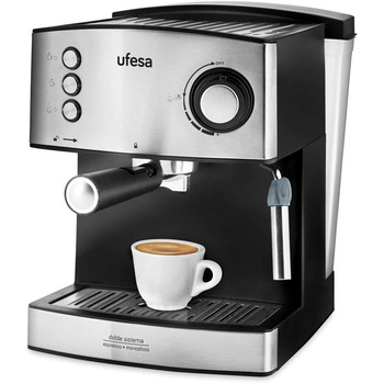 Кавоварка Ufesa Monza Espresso and Cappuccino 20 барів, цифрова сенсорна панель, регульована пароварка, мелена кава або ESE одноразова доза, функція підігріву чашок, 1050 Вт, контейнер 1,5 л (механіка)
