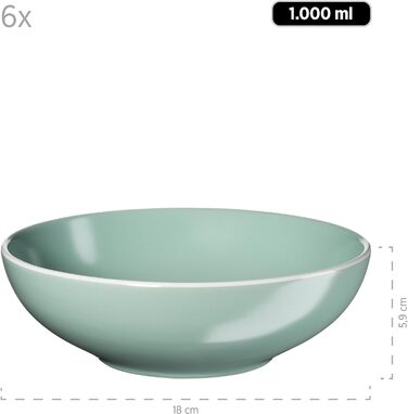 Набор современной посуды Elissa на 6 персон с белой каймой, комбинированный сервиз из 24 предметов, керамогранит (зеленый), 931770 Series