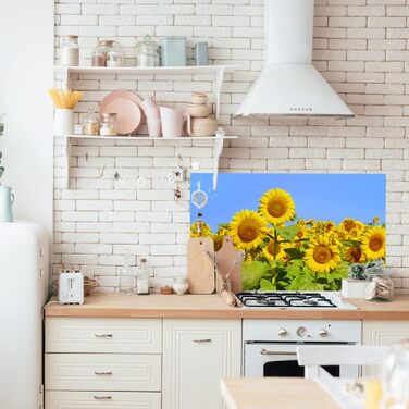 Дизайнерський кухонний фартух з алюмінієвого композиту, кухонний фартух, товщина 3 мм, 60x100 см, (Соняшники)