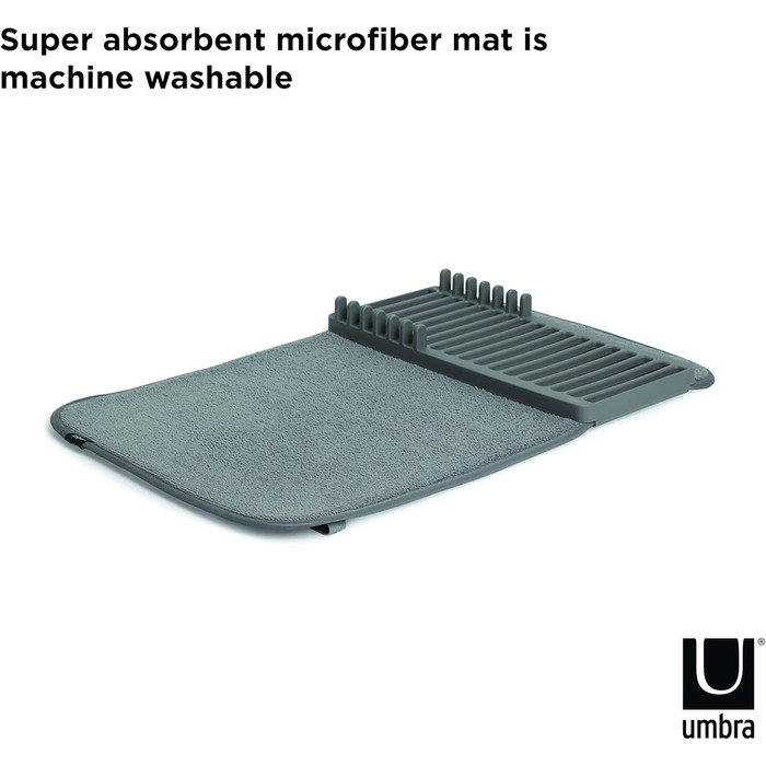 Подставка-сушилка для посуды с ковриком 50 х 33 см темно-серая Udry Umbra