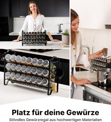 Підставка для спецій трирівнева з 24 баночками, чорна Deco haus
