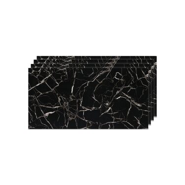 Стінові панелі IZODEKOR під мармур 60x120 см Панель для кухонного фартуха ПВХ-облицювання стін для кухні, ванної кімнати Бризкозахисний екран для кухні Водонепроникний та термостійкий (4 панелі, чорно-білий колір)